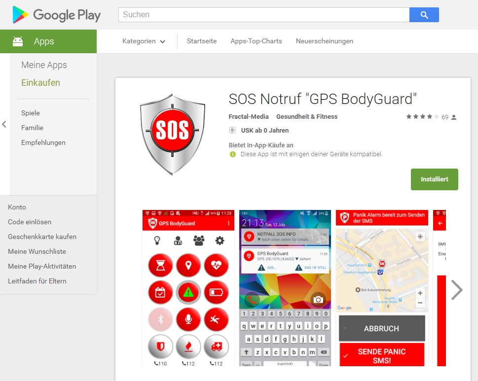 SOS App GPS BodyGuard PlayStore